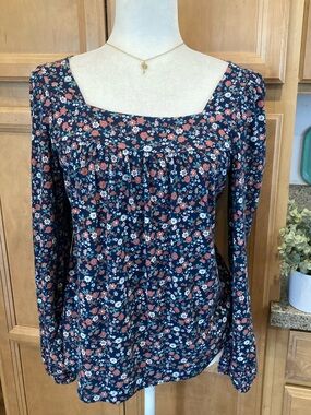 Lucky Brand Navy Long-Sleeve Scoop with Floral Print Size S Can Fit M